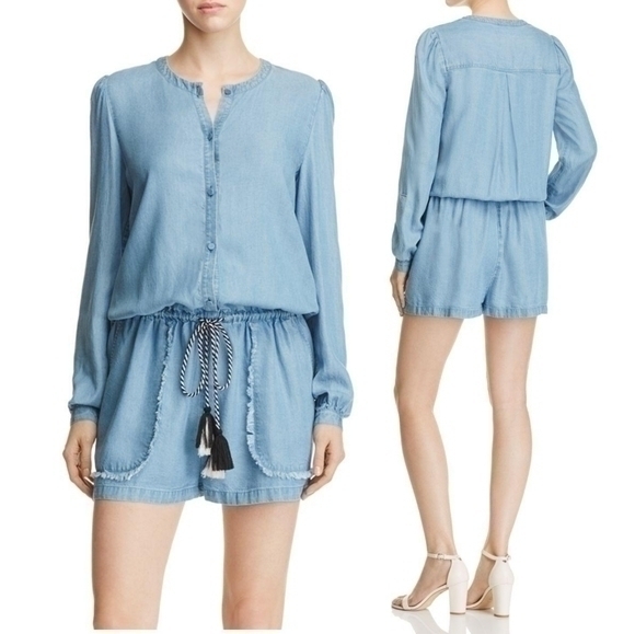 Rebecca Minkoff Billie Chambray Long Sleeves Romper - Picture 1 of 16